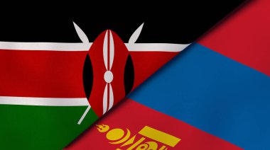 Kenya ve Moğolistan 'ın iki bayrağı. Kaliteli bir iş geçmişi. 3d illüstrasyon