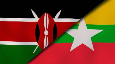 Kenya ve Myanmar 'ın iki bayrağı. Kaliteli bir iş geçmişi. 3d illüstrasyon