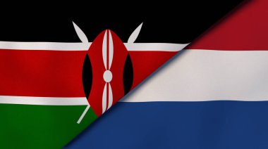 Kenya ve Hollanda 'nın iki bayrağı. Kaliteli bir iş geçmişi. 3d illüstrasyon