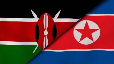 Kenya ve Kuzey Kore 'nin iki bayrağı. Kaliteli bir iş geçmişi. 3d illüstrasyon