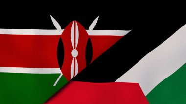 Kenya ve Filistin 'in iki bayrağı. Kaliteli bir iş geçmişi. 3d illüstrasyon