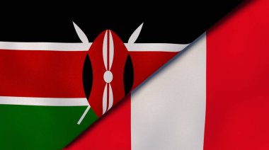 Kenya ve Peru 'nun iki bayrağı. Kaliteli bir iş geçmişi. 3d illüstrasyon