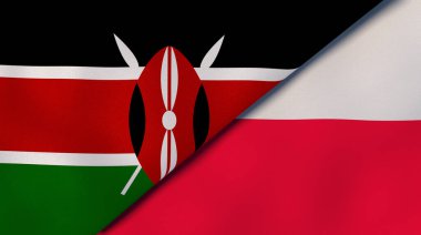 Kenya ve Polonya 'nın iki bayrağı. Kaliteli bir iş geçmişi. 3d illüstrasyon