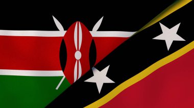Kenya, Saint Kitts ve Nevis 'in iki bayrağı. Kaliteli bir iş geçmişi. 3d illüstrasyon