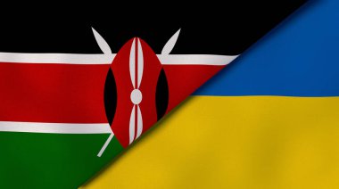 Kenya ve Ukrayna 'nın iki bayrağı. Kaliteli bir iş geçmişi. 3d illüstrasyon