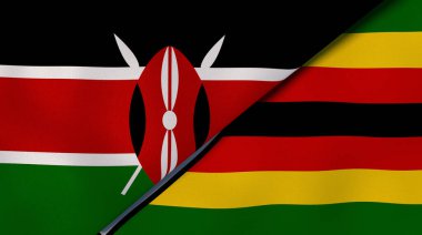 Kenya ve Zimbabwe 'nin iki bayrağı. Kaliteli bir iş geçmişi. 3d illüstrasyon