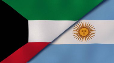 Kuveyt ve Arjantin 'in iki bayrağı. Kaliteli bir iş geçmişi. 3d illüstrasyon