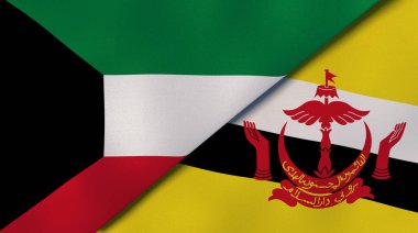 İki Kuveyt ve Brunei bayrağı. Kaliteli bir iş geçmişi. 3d illüstrasyon