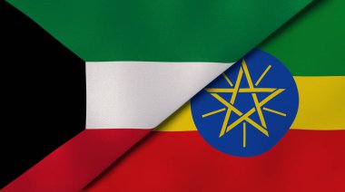 Kuveyt ve Etiyopya 'nın iki bayrağı. Kaliteli bir iş geçmişi. 3d illüstrasyon