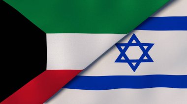 Kuveyt ve İsrail 'in iki bayrağı. Kaliteli bir iş geçmişi. 3d illüstrasyon