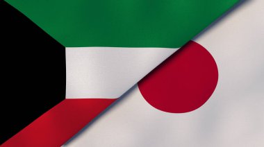 Kuveyt ve Japonya 'nın iki bayrağı. Kaliteli bir iş geçmişi. 3d illüstrasyon