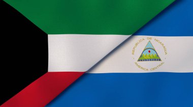 İki Kuveyt ve Nikaragua bayrağı. Kaliteli bir iş geçmişi. 3d illüstrasyon