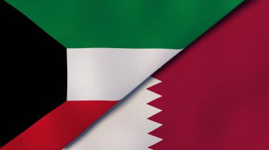 Kuveyt ve Katar 'ın iki bayrağı. Kaliteli bir iş geçmişi. 3d illüstrasyon