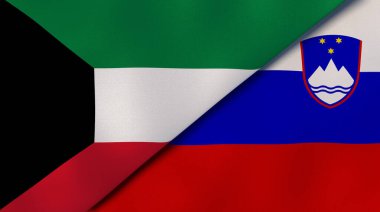 Kuveyt ve Slovenya 'nın iki bayrağı. Kaliteli bir iş geçmişi. 3d illüstrasyon