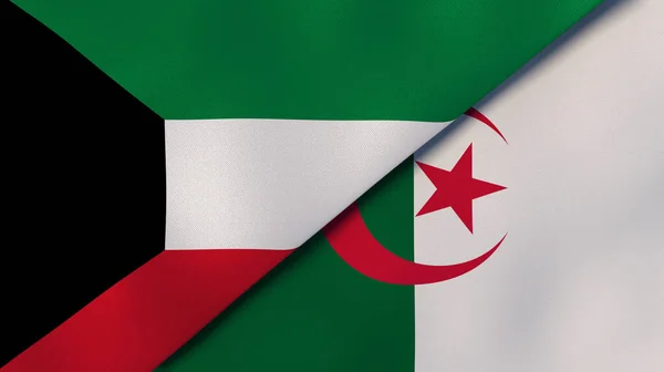 クウェートとアルジェリアの2つの州旗 高品質のビジネス背景 3Dイラスト — ストック写真