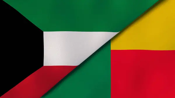 Twee Staten Vlaggen Van Koeweit Benin Hoge Kwaliteit Zakelijke Achtergrond — Stockfoto