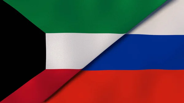 Kuveyt Rusya Nın Iki Bayrağı Kaliteli Bir Geçmişi Illüstrasyon — Stok fotoğraf