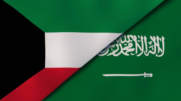 クウェートとサウジアラビアの2つの州旗 高品質のビジネス背景 3Dイラスト — ストック写真