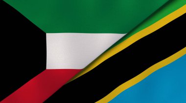 İki Kuveyt ve Tanzanya bayrağı. Kaliteli bir iş geçmişi. 3d illüstrasyon