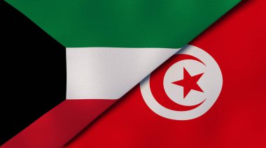 Kuveyt ve Tunus 'un iki bayrağı. Kaliteli bir iş geçmişi. 3d illüstrasyon