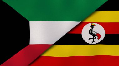 Kuveyt ve Uganda 'nın iki bayrağı. Kaliteli bir iş geçmişi. 3d illüstrasyon