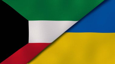 İki Kuveyt ve Ukrayna bayrağı. Kaliteli bir iş geçmişi. 3d illüstrasyon