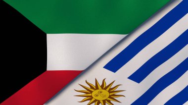 Kuveyt ve Uruguay 'ın iki bayrağı. Kaliteli bir iş geçmişi. 3d illüstrasyon