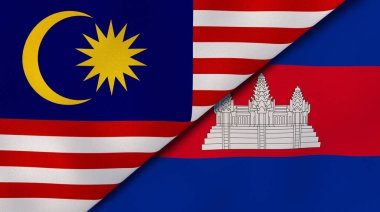 Malezya ve Kamboçya 'nın iki bayrağı. Kaliteli bir iş geçmişi. 3d illüstrasyon