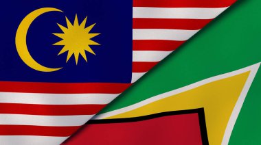 Malezya ve Guyana 'nın iki bayrağı. Kaliteli bir iş geçmişi. 3d illüstrasyon