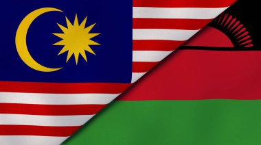 Malezya ve Malavi 'nin iki bayrağı. Kaliteli bir iş geçmişi. 3d illüstrasyon