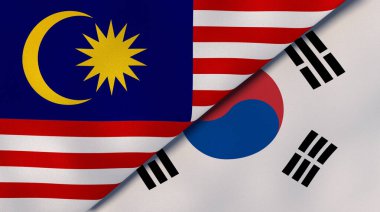 Malezya ve Güney Kore 'nin iki bayrağı. Kaliteli bir iş geçmişi. 3d illüstrasyon