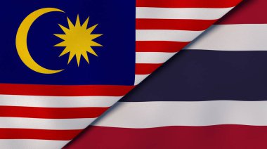 İki Malezya ve Tayland bayrağı. Kaliteli bir iş geçmişi. 3d illüstrasyon