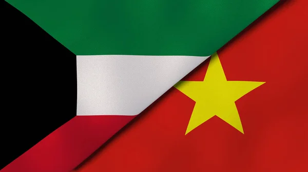 Δύο Σημαίες Του Κουβέιτ Και Του Βιετνάμ Επαγγελματικό Υπόβαθρο Υψηλής — Φωτογραφία Αρχείου