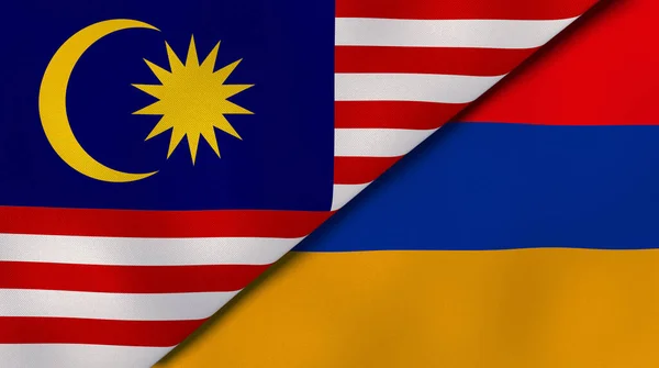 Dois Estados Bandeiras Malásia Armênia Fundo Negócios Alta Qualidade Ilustração — Fotografia de Stock