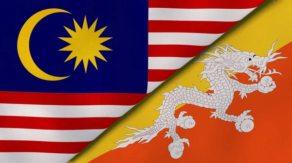 Malezya Butan Iki Bayrağı Kaliteli Bir Geçmişi Illüstrasyon — Stok fotoğraf