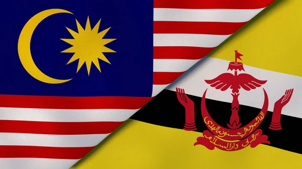 Malezya Brunei Nin Iki Bayrağı Kaliteli Bir Geçmişi Illüstrasyon — Stok fotoğraf
