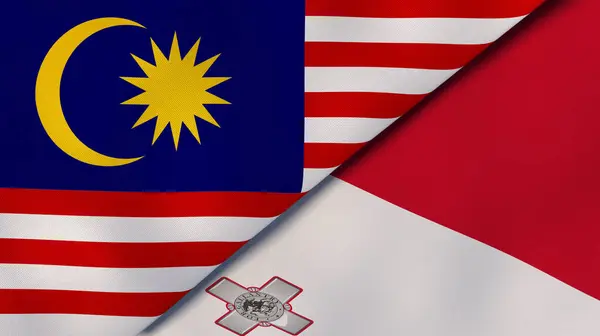 Dois Estados Bandeiras Malásia Malta Fundo Negócios Alta Qualidade Ilustração — Fotografia de Stock