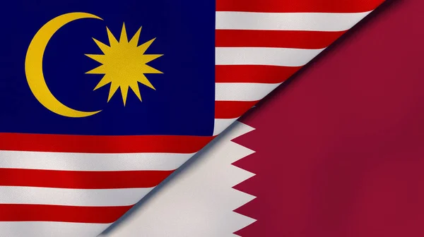 Two States Flags Malaysia Qatar High Quality Business Background Illustration — Stock Photo, Image