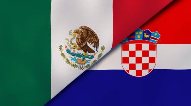 Meksika ve Hırvatistan 'ın iki bayrağı. Kaliteli bir iş geçmişi. 3d illüstrasyon