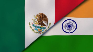 Meksika ve Hindistan 'ın iki bayrağı. Kaliteli bir iş geçmişi. 3d illüstrasyon