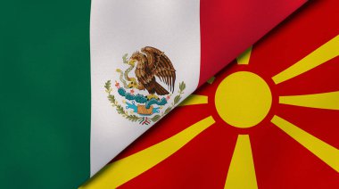 Meksika ve Makedonya 'nın iki bayrağı. Kaliteli bir iş geçmişi. 3d illüstrasyon