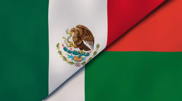 Dua Bendera Negara Bagian Meksiko Dan Madagaskar Latar Belakang Bisnis — Stok Foto