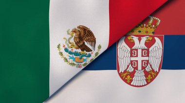 Meksika ve Sırbistan 'ın iki bayrağı. Kaliteli bir iş geçmişi. 3d illüstrasyon