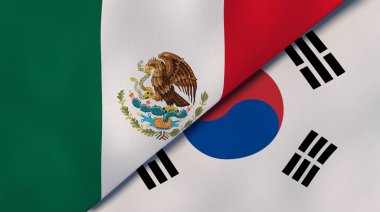 Meksika ve Güney Kore 'nin iki bayrağı. Kaliteli bir iş geçmişi. 3d illüstrasyon