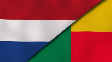 Hollanda ve Benin 'in iki bayrağı. Kaliteli bir iş geçmişi. 3d illüstrasyon