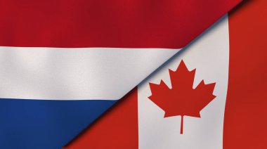 Hollanda ve Kanada 'nın iki bayrağı. Kaliteli bir iş geçmişi. 3d illüstrasyon