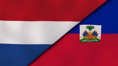 Hollanda ve Haiti 'nin iki bayrağı. Kaliteli bir iş geçmişi. 3d illüstrasyon