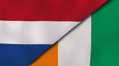 Hollanda ve Fildişi Sahili 'nin iki bayrağı. Kaliteli bir iş geçmişi. 3d illüstrasyon