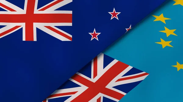 Dos Estados Banderas Nueva Zelanda Tuvalu Fondo Negocio Alta Calidad — Foto de Stock