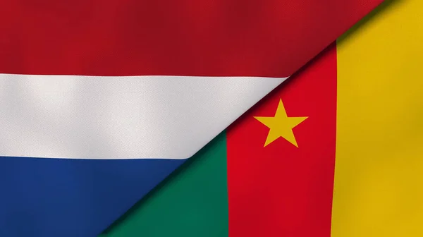 Δύο Κράτη Σημαίες Της Ολλανδίας Και Του Καμερούν Επαγγελματικό Υπόβαθρο — Φωτογραφία Αρχείου